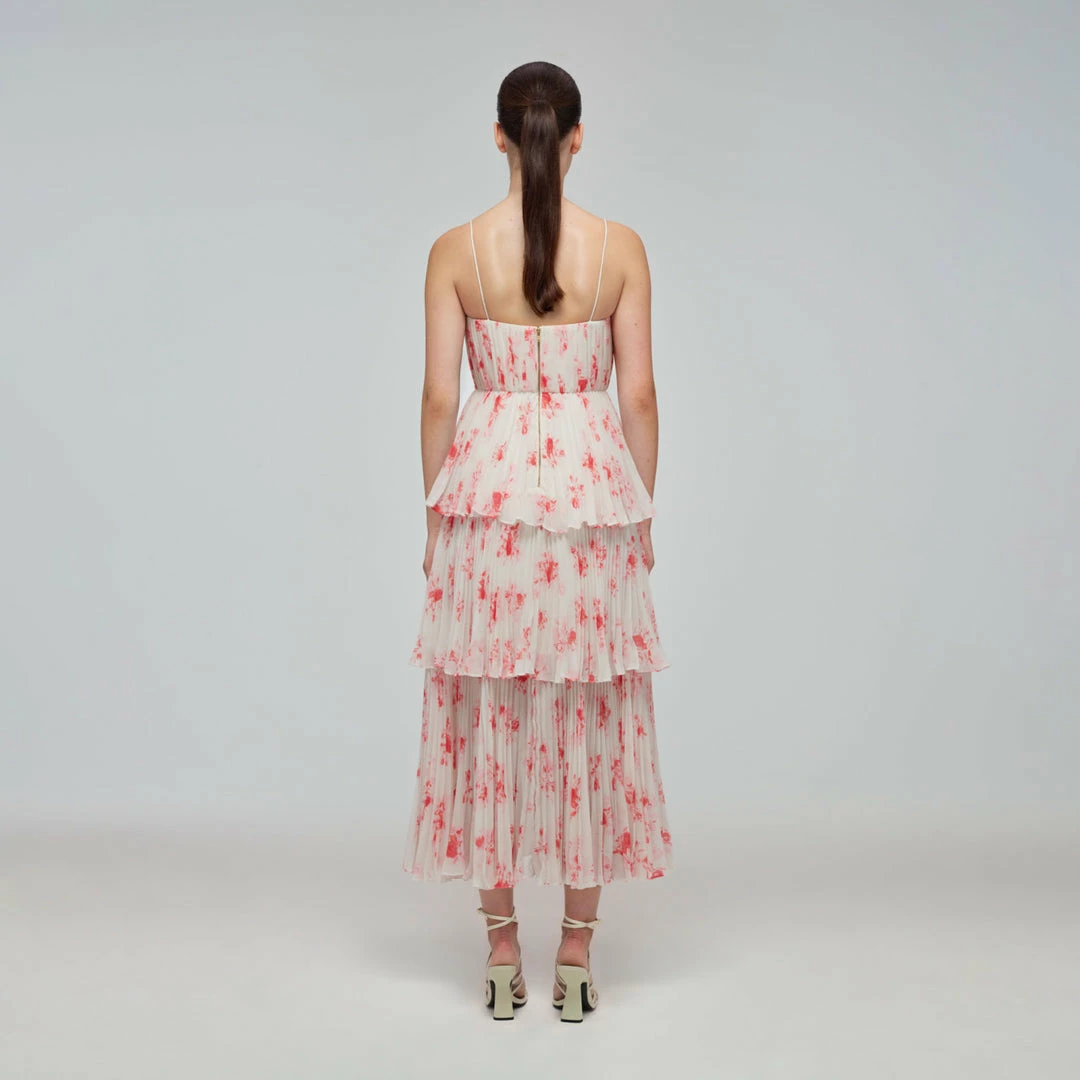 Self-portrait Floral Print Chiffon Tiered Midi Dress