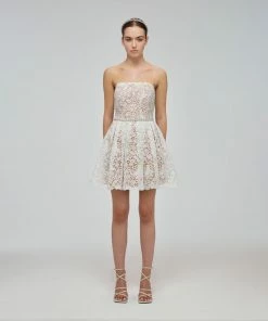 Self-portrait White Floral Guipure Strapless Mini Dress READY TO WEAR