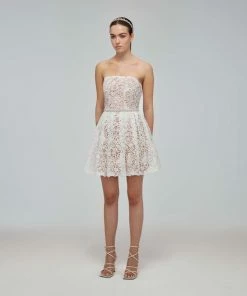 Self-portrait White Floral Guipure Strapless Mini Dress READY TO WEAR