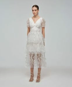 Self-portrait Ivory Blossom Sequin Two Tier Midi Dress