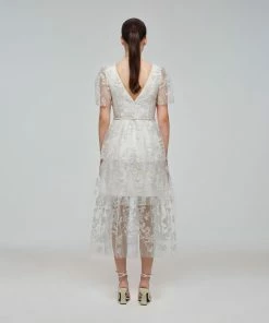 Self-portrait Ivory Blossom Sequin Two Tier Midi Dress