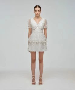 Self-portrait Ivory Blossom Sequin Two Tier Mini Dress