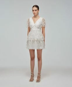 Self-portrait Ivory Blossom Sequin Two Tier Mini Dress