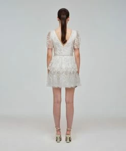 Self-portrait Ivory Blossom Sequin Two Tier Mini Dress
