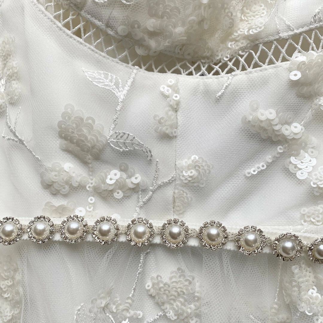 Self-portrait Ivory Blossom Sequin Two Tier Mini Dress