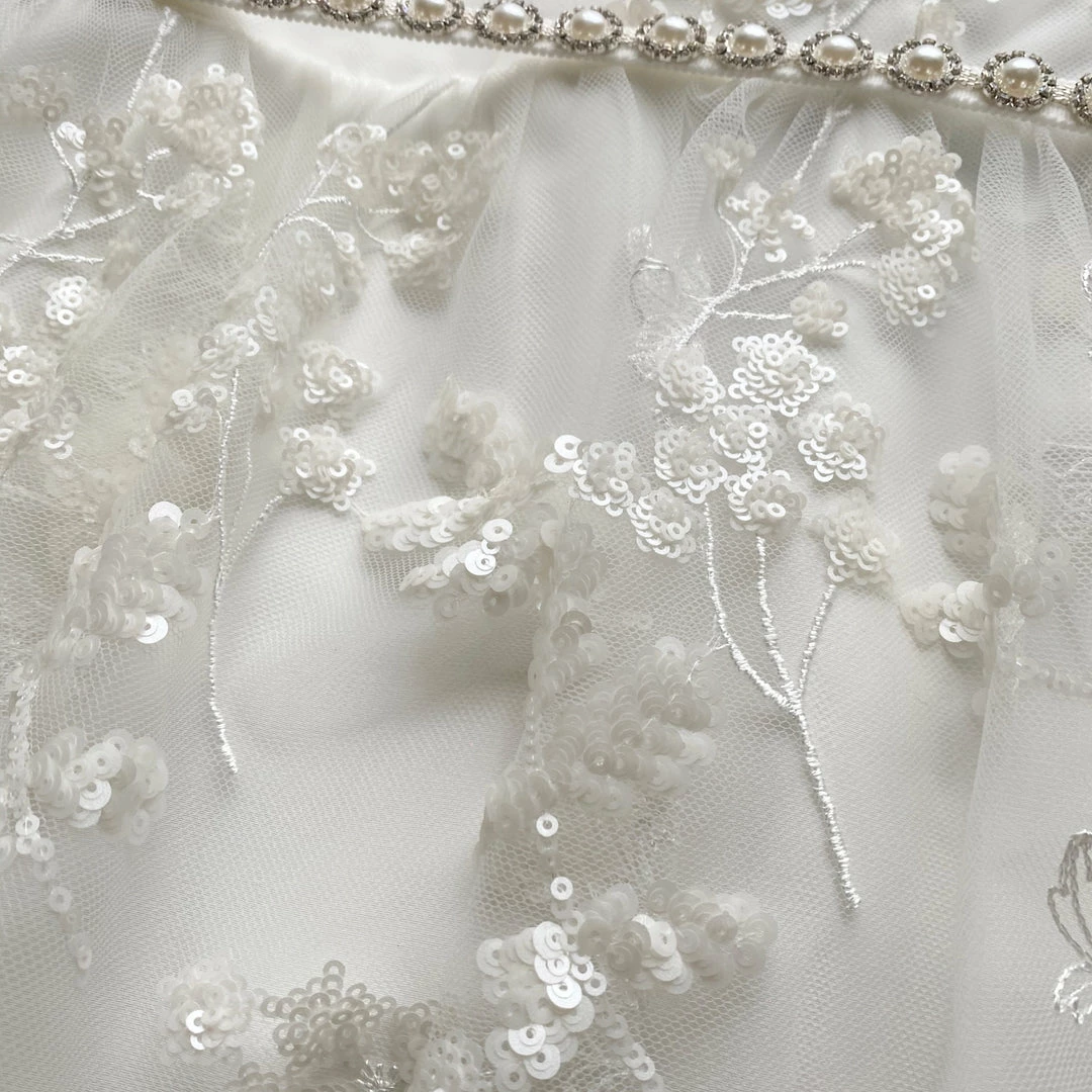 Self-portrait Ivory Blossom Sequin Two Tier Mini Dress