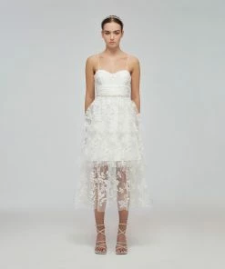 Self-portrait Ivory Blossom Sequin Tiered Midi Dress