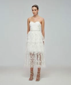 Self-portrait Ivory Blossom Sequin Tiered Midi Dress