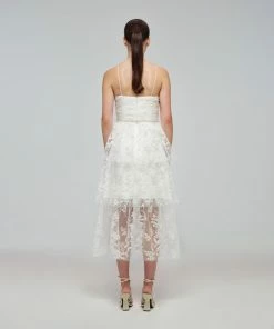 Self-portrait Ivory Blossom Sequin Tiered Midi Dress