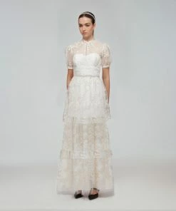 Self-portrait Ivory Blossom Sequin Tiered Maxi Dress READY TO WEAR