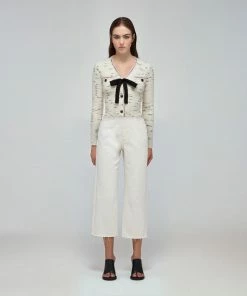 Self-portrait Ivory Contrast Yarn Button Down Cardigan