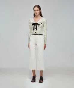 Self-portrait Ivory Contrast Yarn Button Down Cardigan