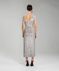 Self-portrait Sequin Gathered Asymmetric Midi Dress READY TO WEAR