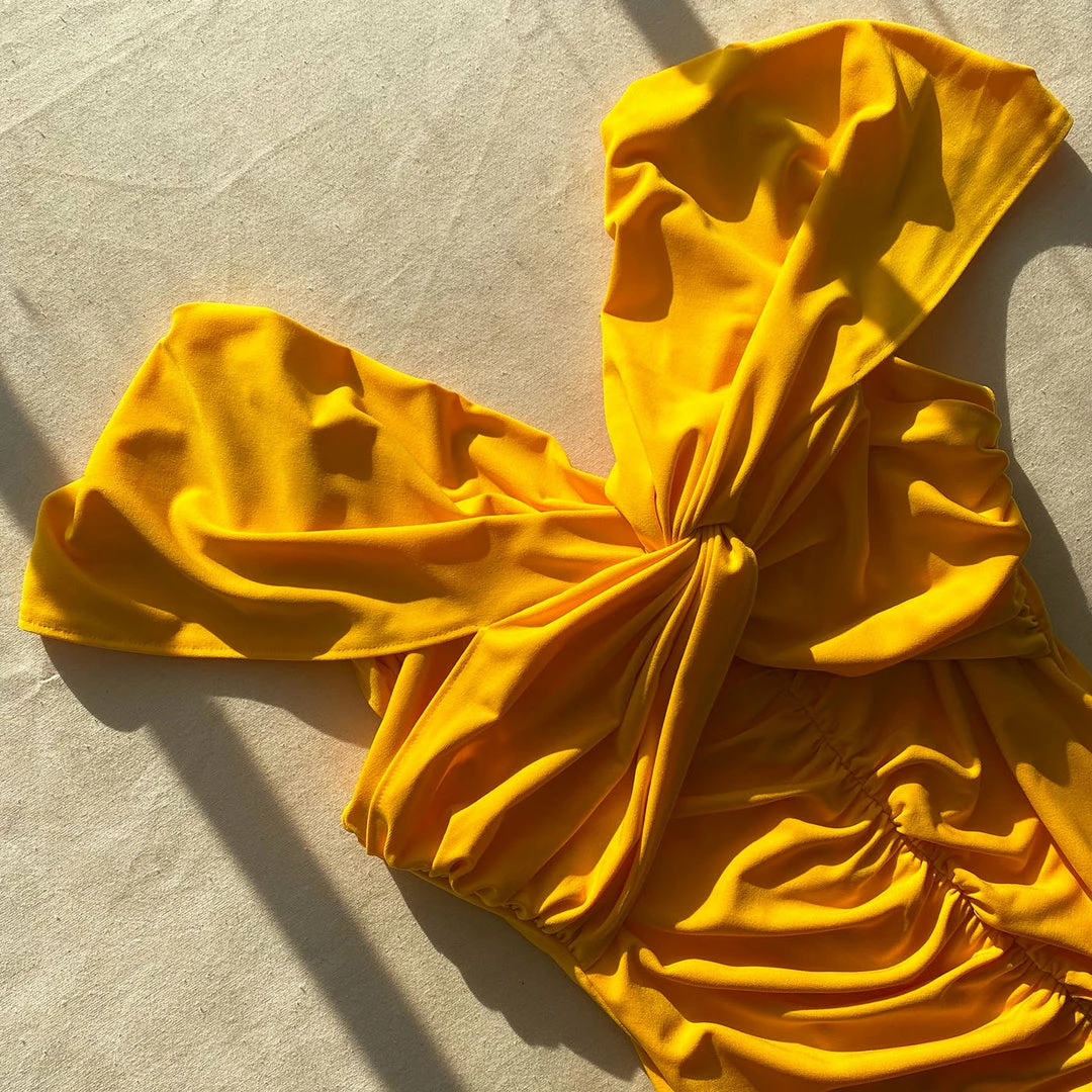 Self-portrait Canary Yellow Jersey Off-Shoulder Mini Dress