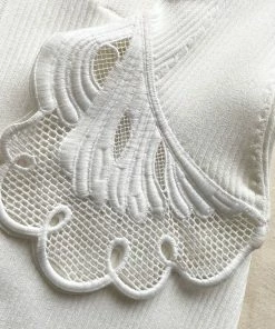 Self-portrait READY TO WEAR White Inserted Lace Ribbed Knit Mini Dress