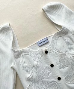 Self-portrait READY TO WEAR White Inserted Lace Ribbed Knit Mini Dress