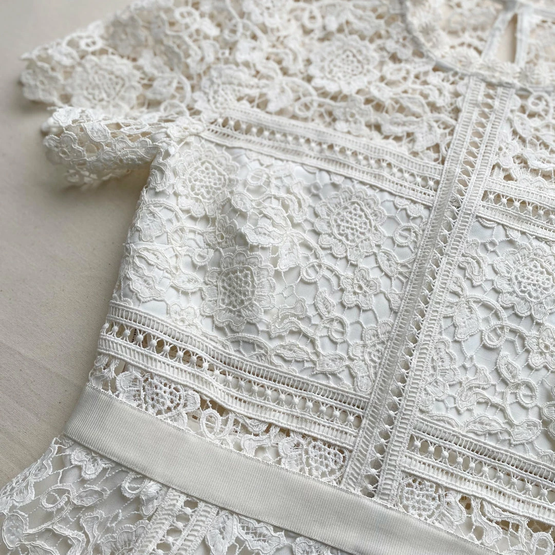 Self-portrait READY TO WEAR Ivory Floral Guipure Midi Dress